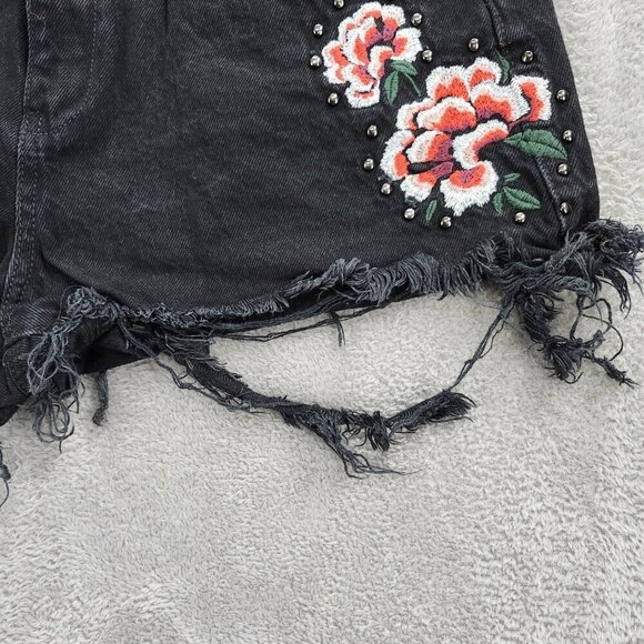 Denim Co Shorts Womens 10 Floral Embroidered Black Denim Hot Pants Distressed - Picture 9 of 15